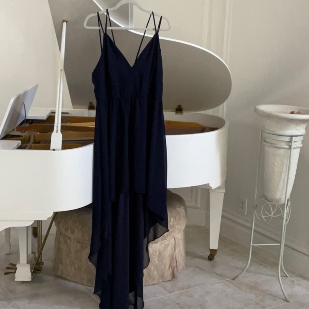 Women's Navy High-Low Spaghetti Strap Dress